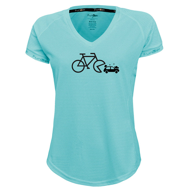 Funkier | לאוהבי רכיבה חולצת דרייפיט אופנתית גזרת נשים בעיצוב Bicycle-Car