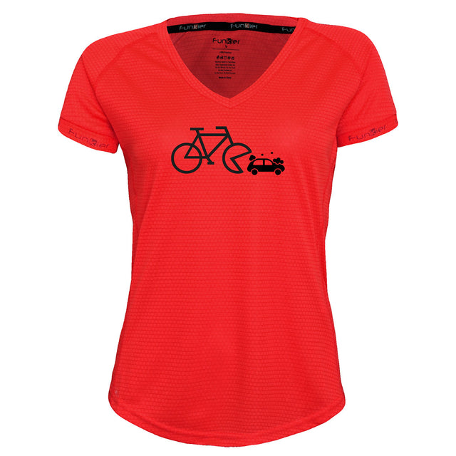 Funkier | לאוהבי רכיבה חולצת דרייפיט אופנתית גזרת נשים בעיצוב Bicycle-Car