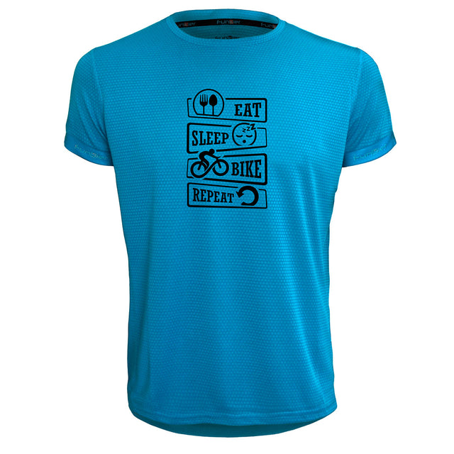 Funkier | לאוהבי רכיבת אופניים חולצת דרייפיט אופנתית גזרת יוניסקס בעיצוב EAT SLEEP BIKE REPEAT