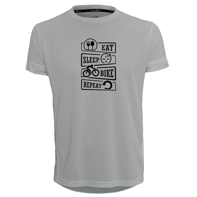 Funkier | לאוהבי רכיבת אופניים חולצת דרייפיט אופנתית גזרת יוניסקס בעיצוב EAT SLEEP BIKE REPEAT