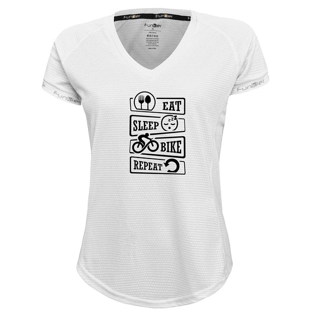 Funkier | לאוהבי רכיבה חולצת דרייפיט אופנתית גזרת נשים בעיצוב EAT SLEEP BIKE REPEAT