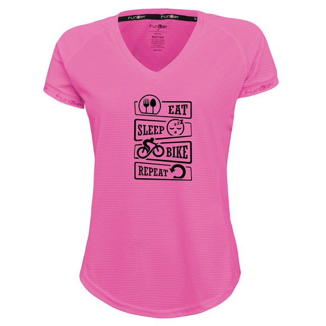 Funkier | לאוהבי רכיבה חולצת דרייפיט אופנתית גזרת נשים בעיצוב EAT SLEEP BIKE REPEAT