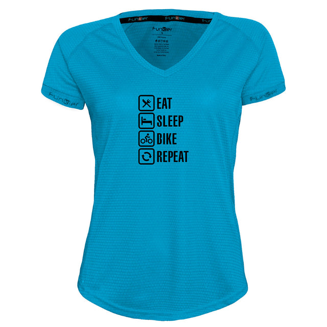 Funkier | לאוהבי רכיבה חולצת דרייפיט אופנתית גזרת נשים בעיצוב Cycling Repeat