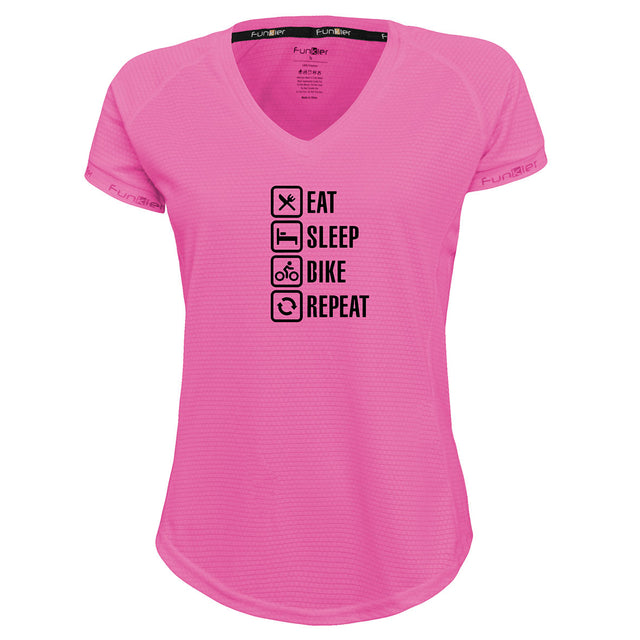 Funkier | לאוהבי רכיבה חולצת דרייפיט אופנתית גזרת נשים בעיצוב Cycling Repeat