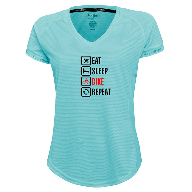 Funkier | לאוהבי רכיבה חולצת דרייפיט אופנתית גזרת נשים בעיצוב Cycling Repeat