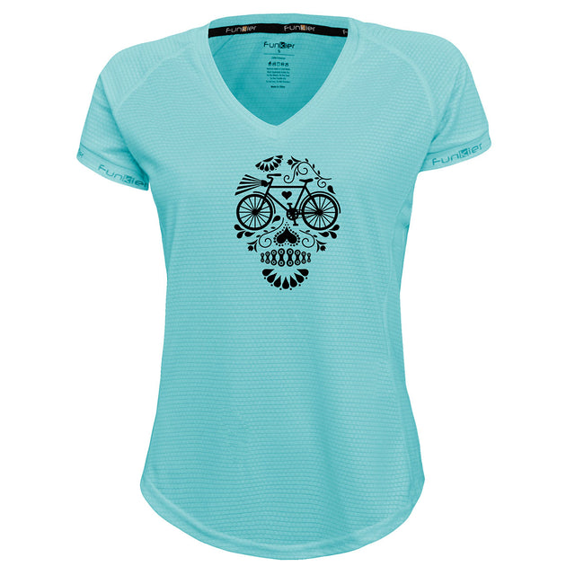 Funkier | לאוהבי רכיבה חולצת דרייפיט אופנתית גזרת נשים בעיצוב BICYCLE-SKULL