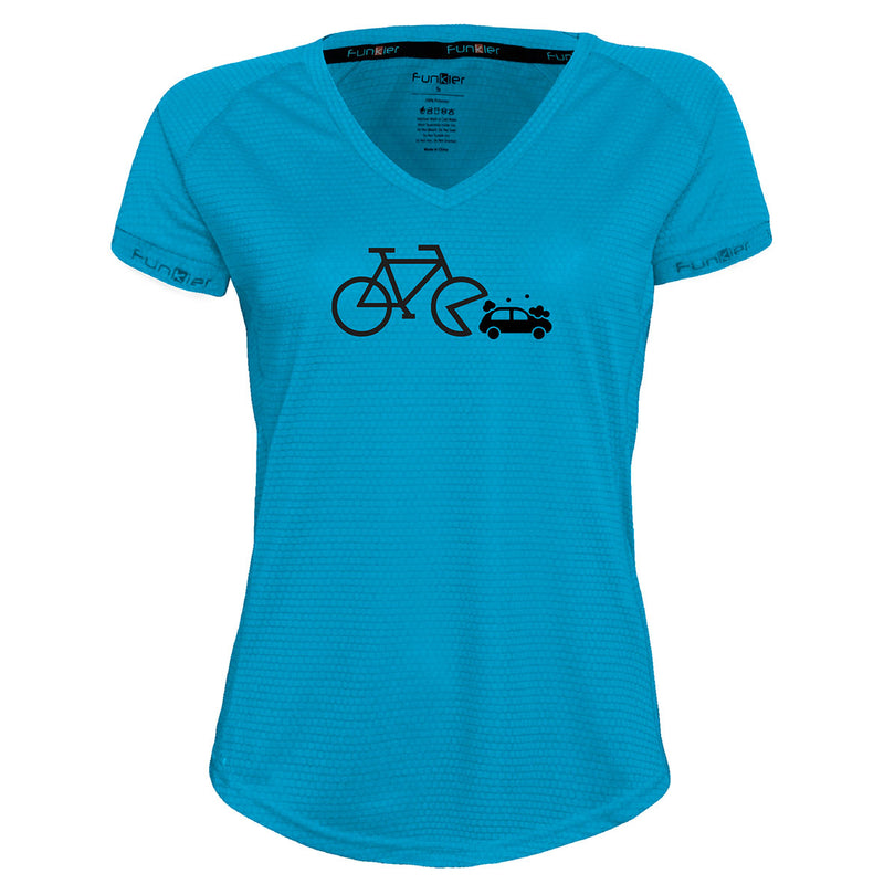 Funkier | לאוהבי רכיבה חולצת דרייפיט אופנתית גזרת נשים בעיצוב Bicycle-Car