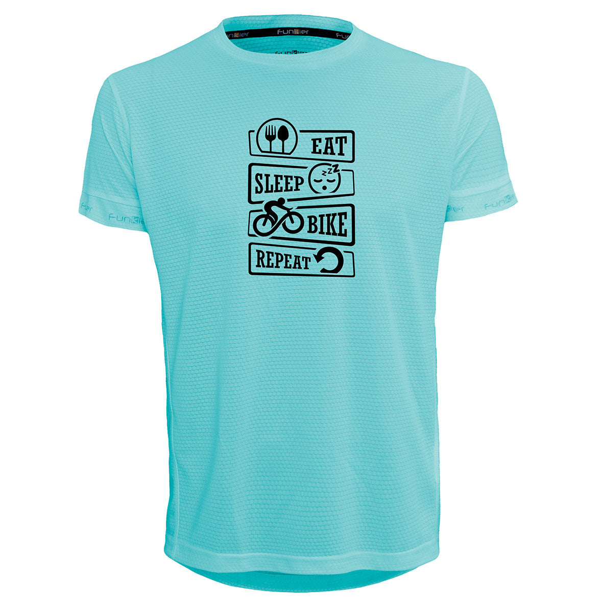 Funkier | לאוהבי רכיבת אופניים חולצת דרייפיט אופנתית גזרת יוניסקס בעיצוב EAT SLEEP BIKE REPEAT