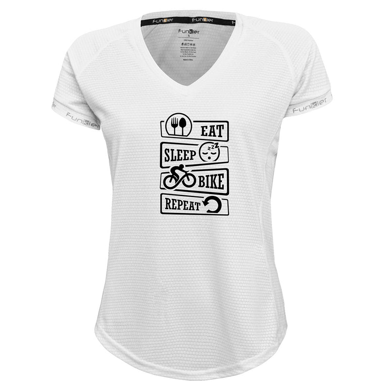 Funkier | לאוהבי רכיבה חולצת דרייפיט אופנתית גזרת נשים בעיצוב EAT SLEEP BIKE REPEAT